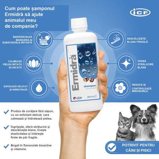 Șampon Dermatologic pentru Câini și Pisici Ermidra, 250 ml – ICF